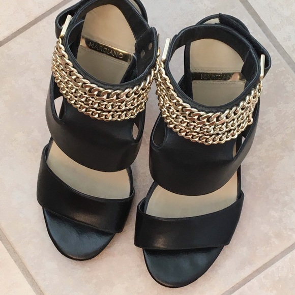 MARCIANO Gold Chain Black Leather Stilettos - Picture 7 of 7